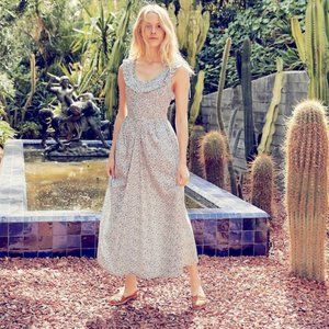 Doen Navy Champignon Floral Mandarin Dress